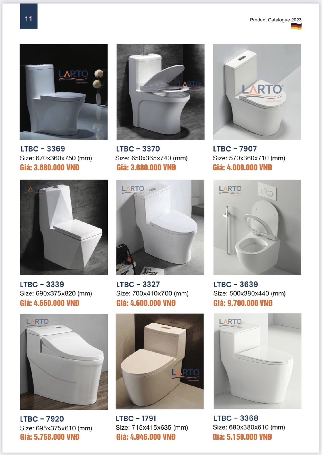 Thiết bị vệ sinh LARTO Catalogue và Bảng giá mới nhất /Page 12